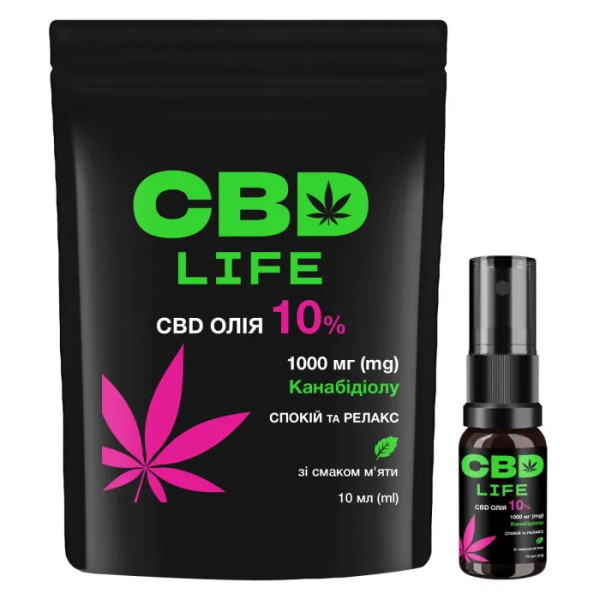 Олія з канабідіолом, CBD-масло 10%, CBD life, спокій та розслаблення, канабідіол 1000 мг, зі смаком м'яти, 10 мл