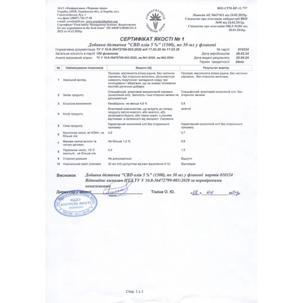 Олія з канабідіолом, CBD-масло 5%, CBD Microdosing, концентрація, спокій та розслаблення, канабідіол 1500 мг, 30 мл