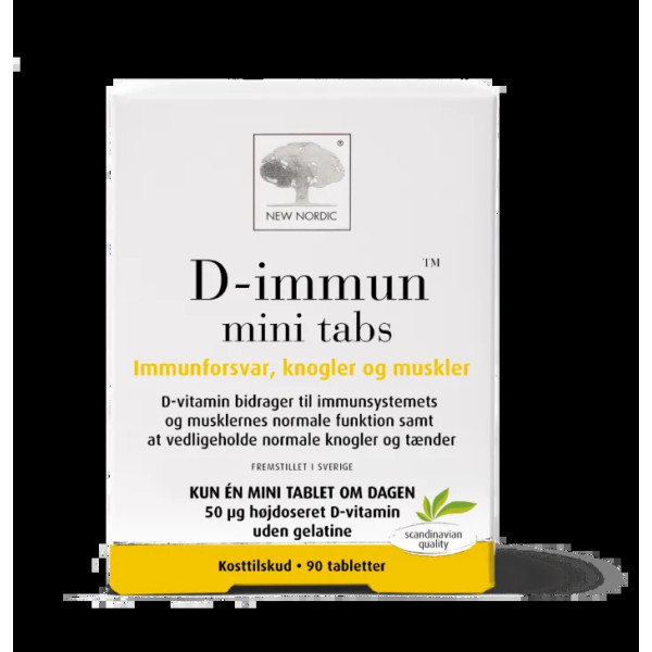 Вітамін D, D-immun, New Nordic, для імунітету, кісток та м'язів, 50 мкг, 90 таблеток