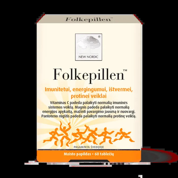 Фолкепілен, Folkepillen, New Nordic, вітаміни для імунітету, енергії, витривалості, розумової активності, 60 таблеток
