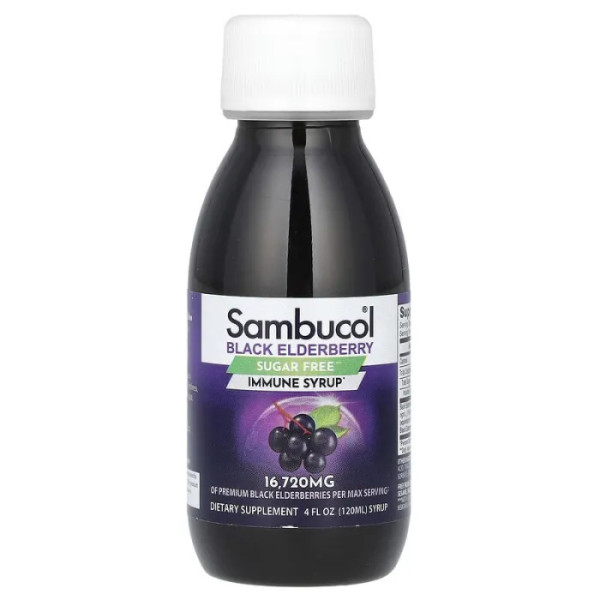 Чорна бузина, Black Elderberry Syrup, Sambucol, для імунітету, без цукру, сироп, 120 мл