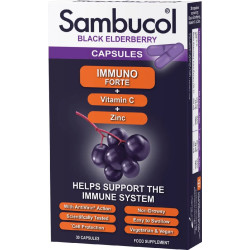 Чорна бузина з вітаміном C та цинком, Sambucol Immuno Forte Black Elderberry Capsules, 30 капсул