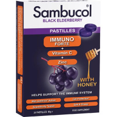 Чорна бузина з вітаміном C і цинком льодяники з медом, Sambucol Immuno Forte Black Elderberry, 20 льодяників