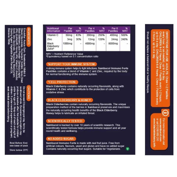 Чорна бузина + Вітамін С + Цинк, Black Elderberry, Immuno Forte, Sambucol, з медом, 20 льодяників