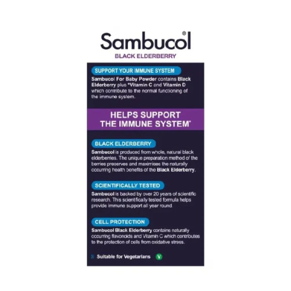 Чорна бузина + Вітамін С та D, Baby Powder №14, Black Elderberry + Vitamin C and D, Sambucol, для дітей від 6 до 36 місяців, 14 саше