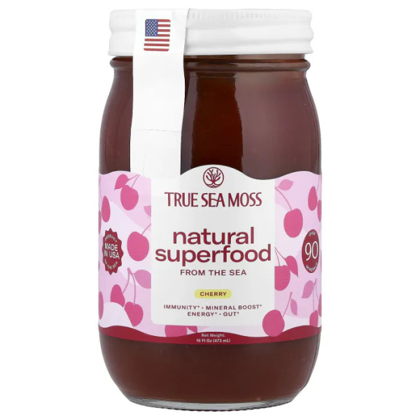 Суперфуд з моря, натуральний, Natural Superfood From The Sea, True Sea Moss, морський мох, вишня, 473 г