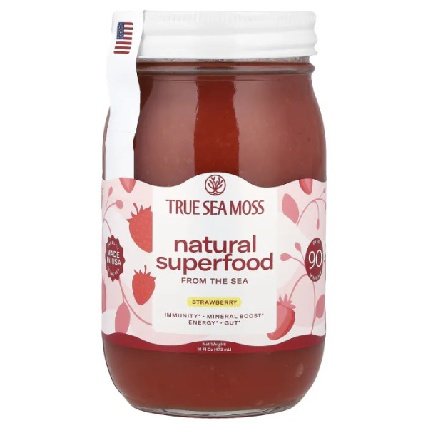 Суперфуд з моря, натуральний, Natural Superfood From The Sea, True Sea Moss, морський мох, полуниця, 473 г