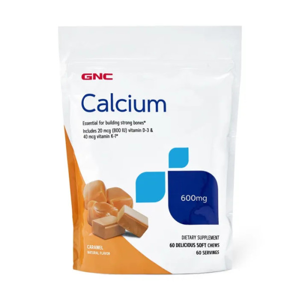 Кальцій, комплекс для кісток, Calcium, GNC, 600 мг, смак карамелі, 60 жувальних цукерок