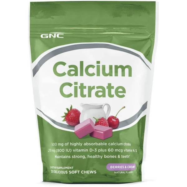 Комплекс для кісток і зубів, Calcium Citrate, GNC, смак ягід і вершків, 30 жувальних цукерок