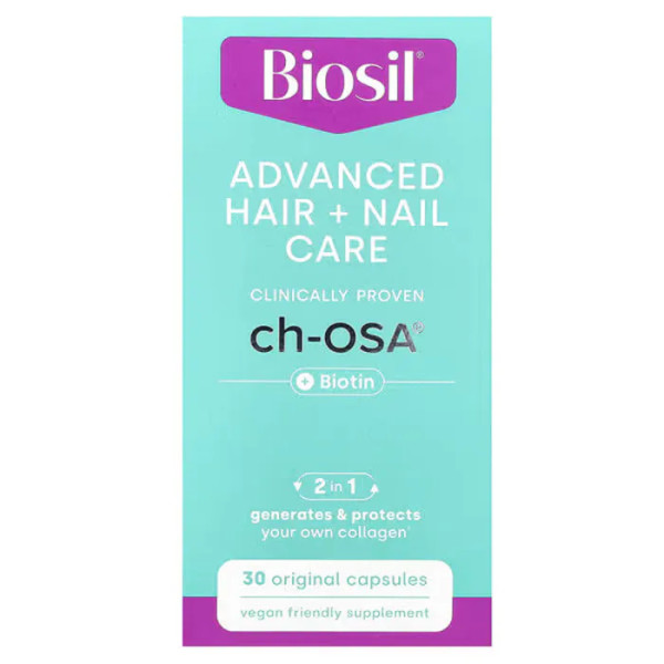 Догляд за волоссям та нігтями БіоСил, Advanced Hair + Nail Care + Biotin, Natural Factors, BioSil, 30 оригінальних капсул