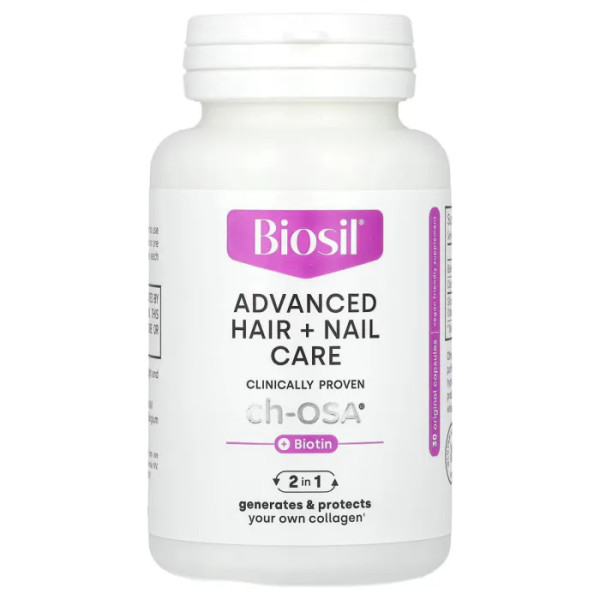 Догляд за волоссям та нігтями БіоСил, Advanced Hair + Nail Care + Biotin, Natural Factors, BioSil, 30 оригінальних капсул
