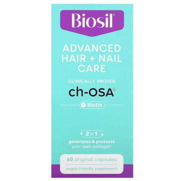 Догляд за волоссям та нігтями БіоСіл, Advanced Hair + Nail Care, BioSil, 60 оригінальних капсул