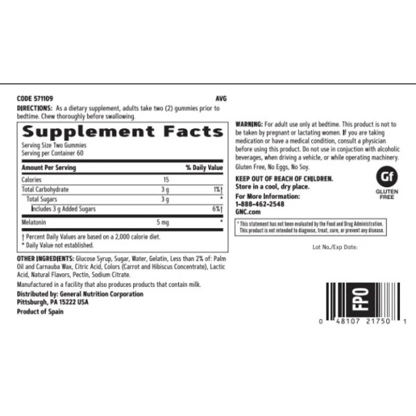 Мелатонін, Melatonin, GNC, 5 мг, смак ожини, 120 жувальних цукерок