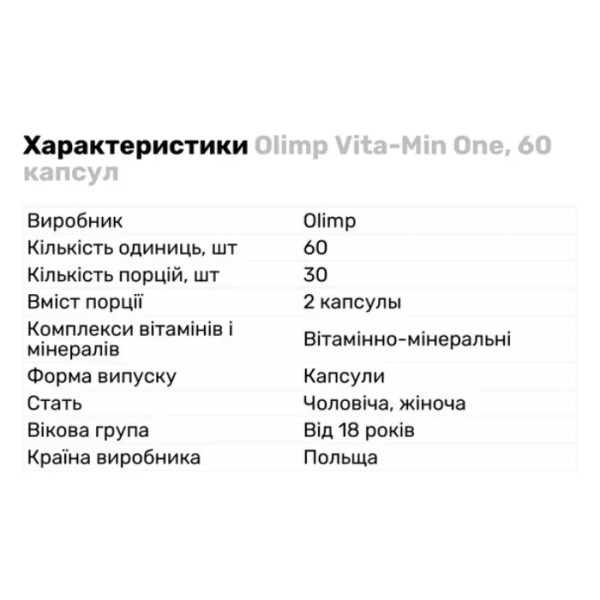 Комплекс вітамінів та мінералів, Vita-Min One, Olimp, 60 капс.