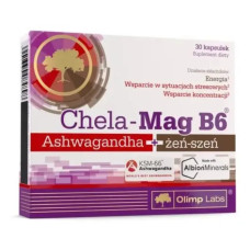 Магній хелат з B6 ашвагандою та женьшенем, Chela-Mag B6 Ashwagandha+ginseng Olimp, 30 капсул