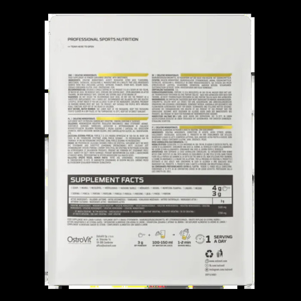 Креатин моногідрат, Creatine Monohydrate, OstroVit, порошок, смак лимону, 500 г