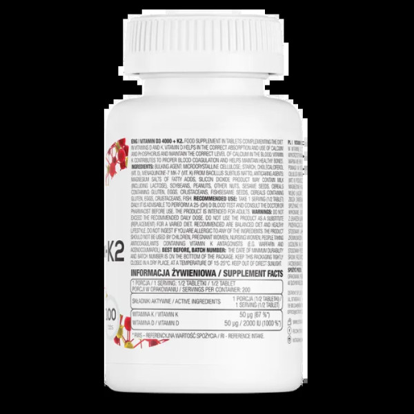 Вітамін D3+K2, Vitamin D3 4000 IU+K2, OstroVit, 4000 МО, 100 таблеток