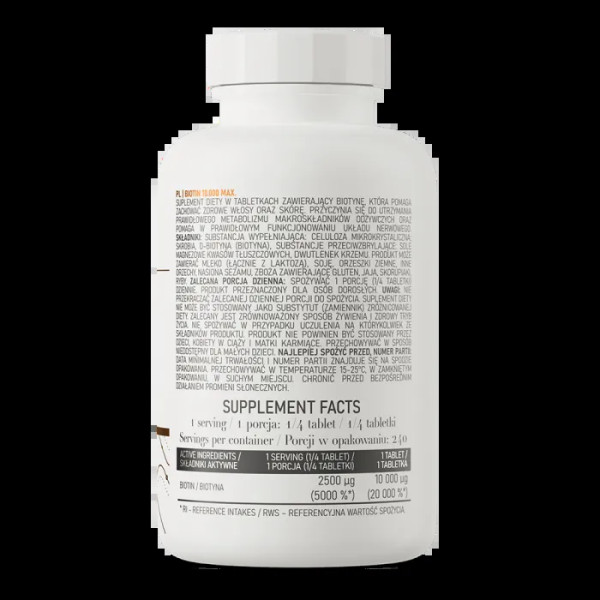 Біотин, Biotin 10000 MAX, OstroVit, 2500 мкг, 60 таблеток