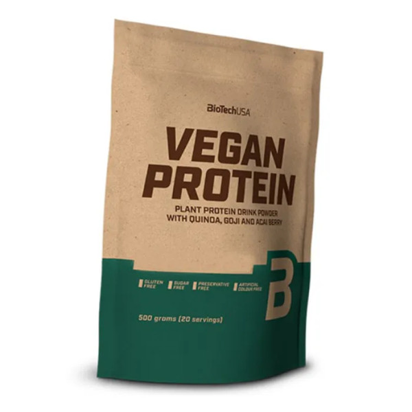Протеїн веган, Vegan Protein, BiotechUSA, гороховий, рисовий, ванільне печиво, порошок, 500 г (20 пакетиків)