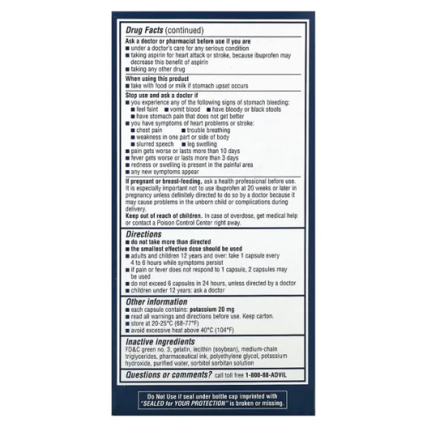 Ібупрофен, знеболюючий та жарознижувальний засіб, Liqui-Gels, Advil, 200 мг, 200 капсул, наповнених рідиною