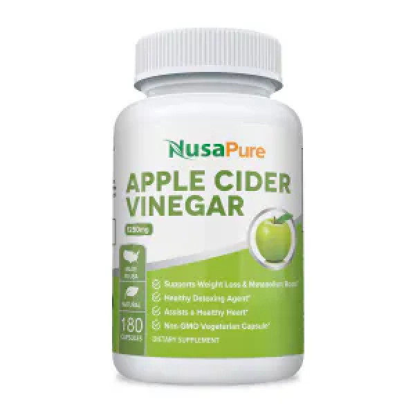 Яблучний оцет, Apple Cider Vinegar, NusaPure, 1250 мг, 180 вегетаріанських капсул