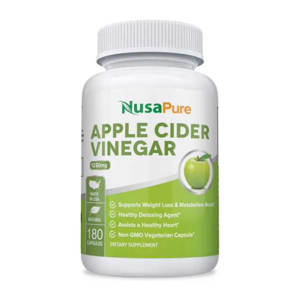 Яблучний оцет, Apple Cider Vinegar, NusaPure, 1250 мг, 180 вегетаріанських капсул