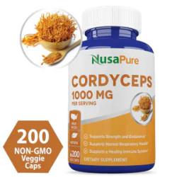Кордицепс 1000 мг, Cordyceps NusaPure, 200 вегетарианских капсул