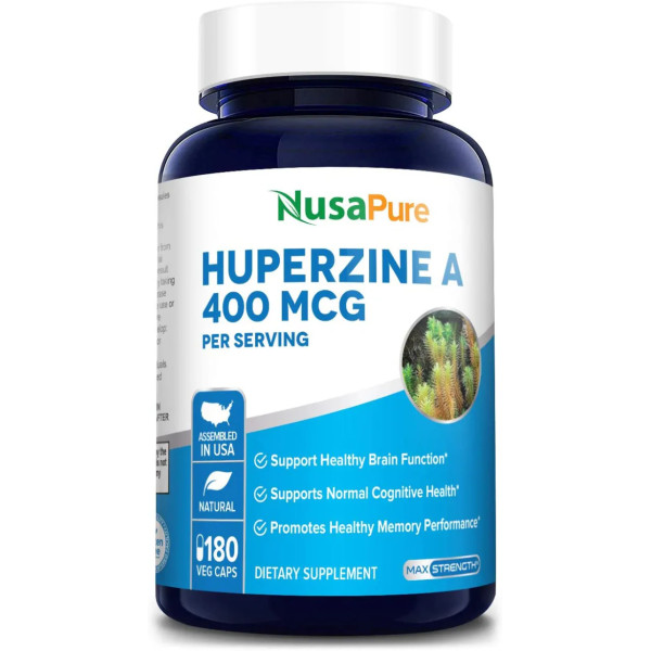 Гуперзин А, для мозку, Huperzine A, NusaPure, 400 мкг, 180 вегетаріанських капсул
