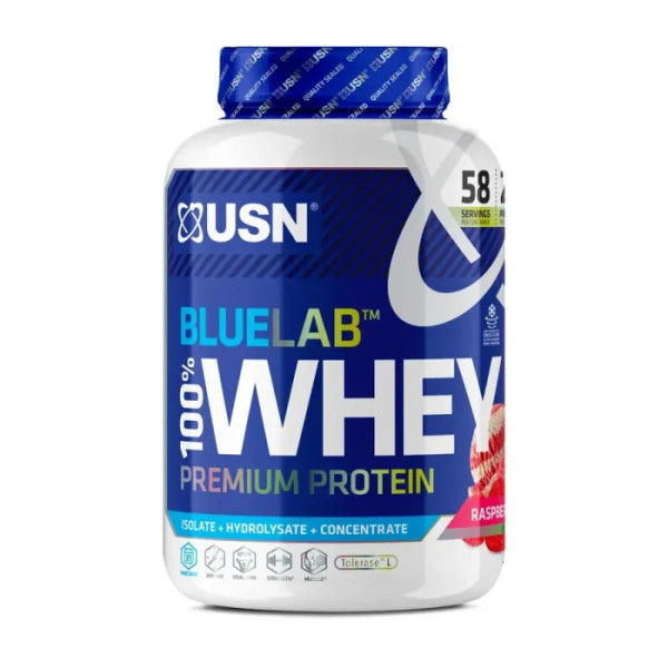 Сироватковий протеїн, Blue Lab 100% Whey Premium Protein, USN, преміум-класу, смак малини, 2 кг