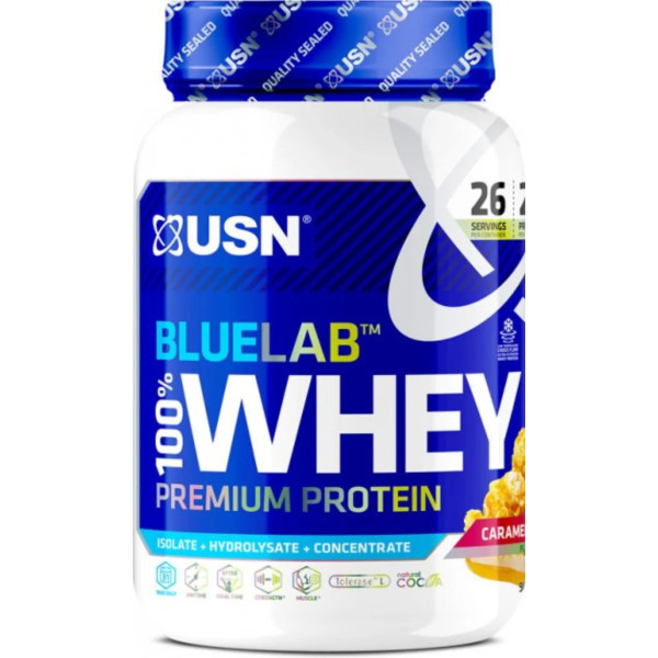 Сироватковий протеїн, Blue Lab 100% Whey Premium Protein, USN, преміум-класу, смак карамельний попкорн, 908 г