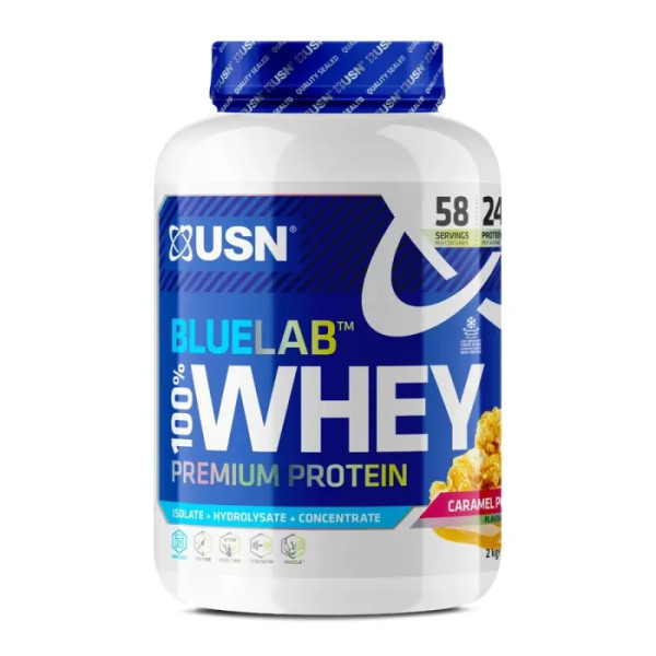 Сироватковий протеїн, Blue Lab 100% Whey Premium Protein, USN, преміум-класу, смак карамельний попкорн, 2 кг