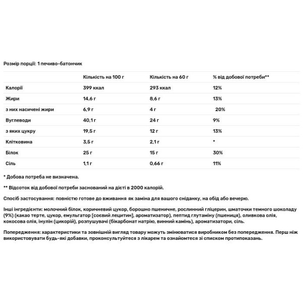 Протеїнове печиво, Trust Cookie Bar, USN, солона карамель, 60 г