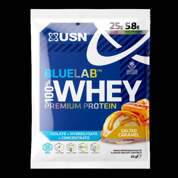 Сироватковий протеїн, Blue Lab 100% Whey Premium Protein, USN, преміум-класу, смак солоної карамелі, 33 г