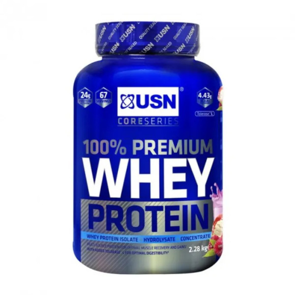 Сироватковий протеїн, 100% Premium Whey Protein, USN, преміум-класу, смак полуничного крему, 2,28 кг