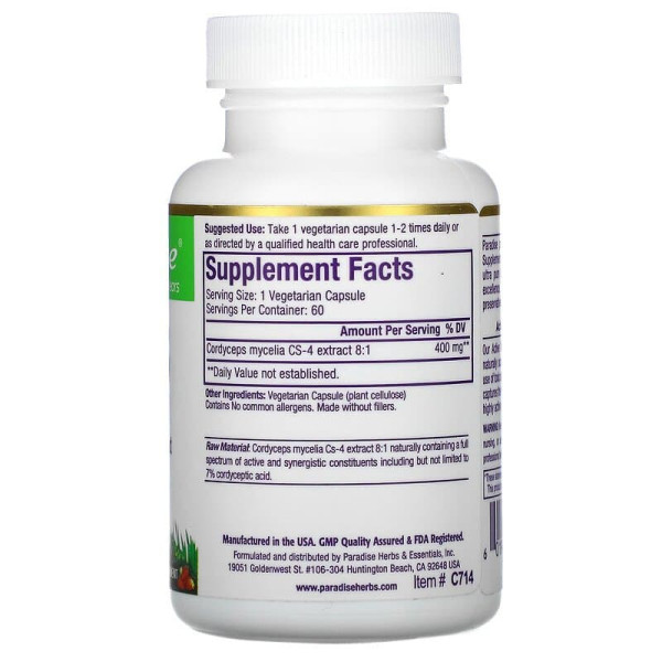 Кордицепс (Tibetan Cordyceps), Paradise Herbs, 60 капс.