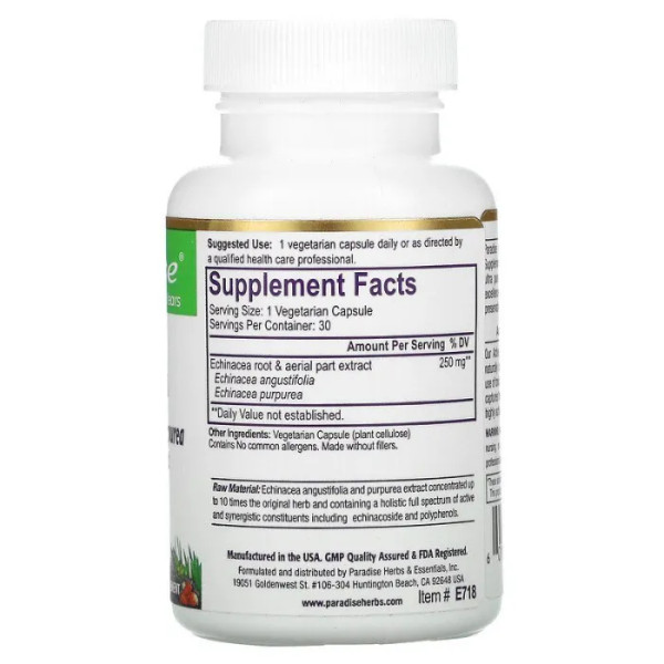 Эхинацея двойного действия, Echinacea, Paradise Herbs, 30 кап.