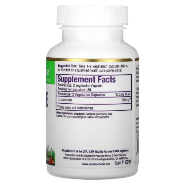 L-карнозин, Paradise Herbs, 60 капсул.
