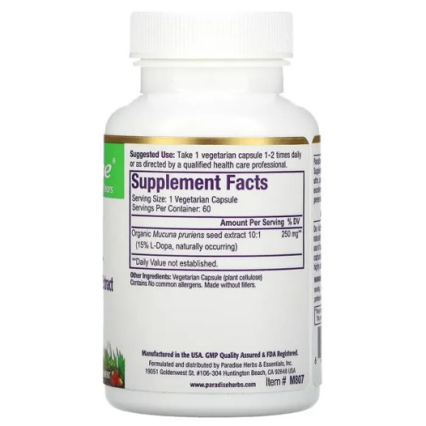 Мукуна, Mucuna, Paradise Herbs, 60 капсул