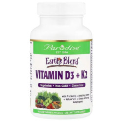 Витамины D3 и K2, Paradise Herbs Earth's Blend Vitamin D3 + K2, 90 вегетарианских капсул