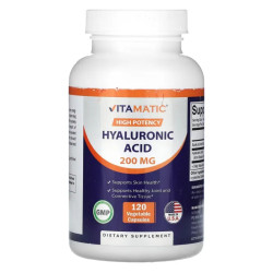 Гиалуроновая кислота 200 мг, Hyaluronic Acid Vitamatic, 120 растительных капсул