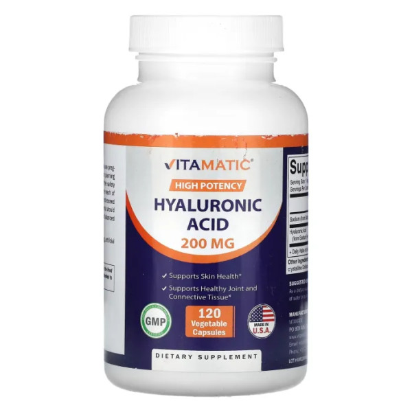 Гіалуронова кислота, Hyaluronic Acid, Vitamatic, висока ефективність, 200 мг, 120 рослинних капсул