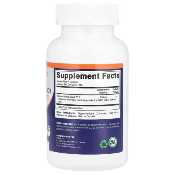 Валеріана, Valerian Root, Vitamatic, корінь, висока ефективність, 5000 мг, 240 рослинних капсул