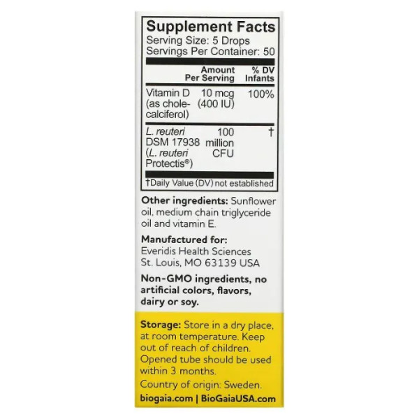 Краплі дитячі проти кольк та для комфортного травлення, Baby Drops, BioGaia, з вітаміном D, 10 мл