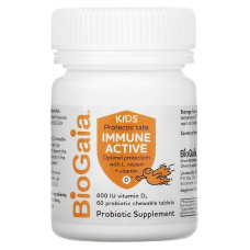 Імунна підтримка для дітей з пробіотиком та вітаміном D, смак апельсин, жувальні, Kids Immune Active BioGaia, 60 жувальних таблеток