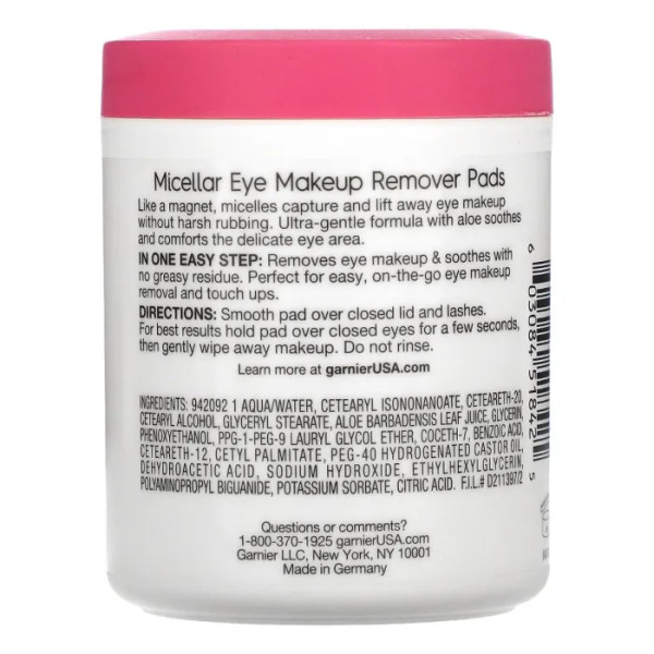 Подушечки для зняття макіяжу, Micellar Eye Makeup Remover Pads, Garnier, міцелярні, 100 шт