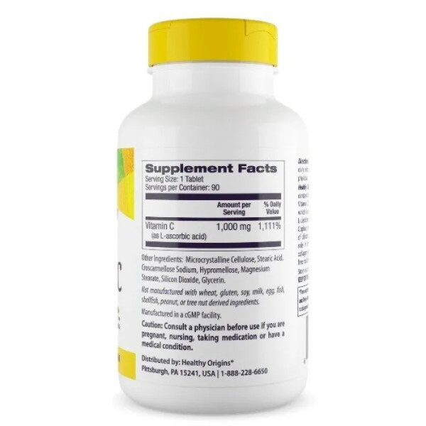 Вітамін С, Vitamin C, Healthy Origins, 1000 мг, 90 таблеток