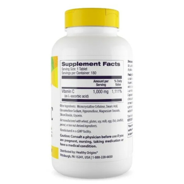 Вітамін С, Vitamin C, Healthy Origins, 1000 мг, 180 таблеток