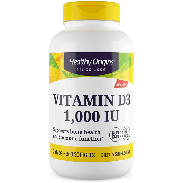 Витамин D3, Vitamin D3, Healthy Origins, 1000 МЕ, 360 гелевых капсул