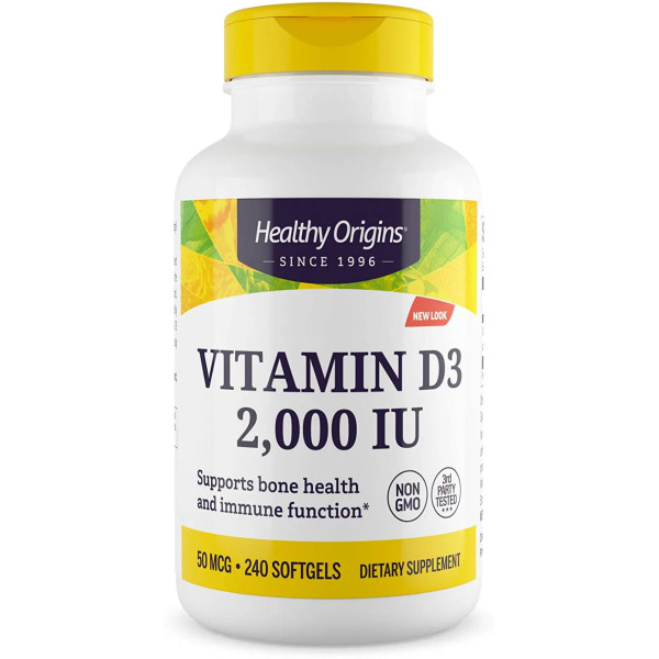 Витамин D3, Vitamin D3, Healthy Origins, 2000 МЕ, 240 гегевых капсул