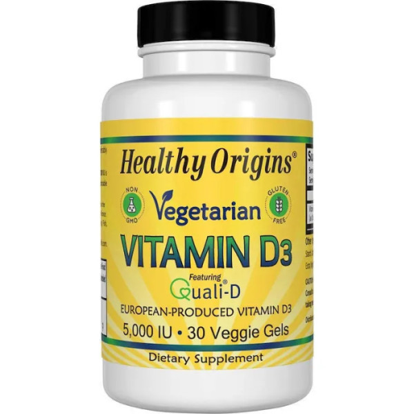 Витамин D3, Vitamin D3, Healthy Origins, вегетарианский, 5000 МЕ, 30 гелевых капсул